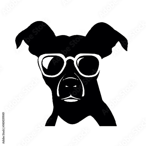 サングラスをかけた犬の頭のシルエット、眼鏡をかけた犬のアイコンベクトル