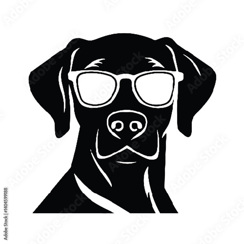 サングラスをかけた犬の頭のシルエット、眼鏡をかけた犬のアイコンベクトル