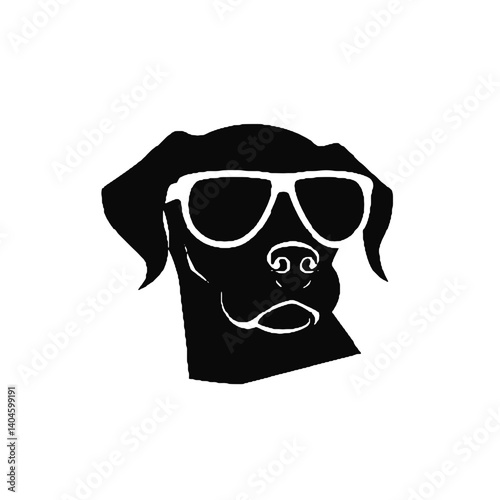 サングラスをかけた犬の頭のシルエット、眼鏡をかけた犬のアイコンベクトル