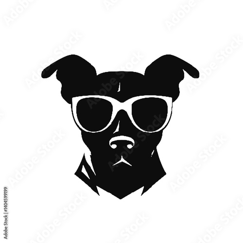 サングラスをかけた犬の頭のシルエット、眼鏡をかけた犬のアイコンベクトル