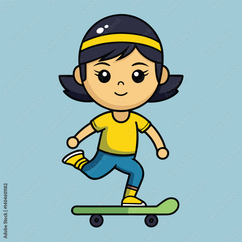 Cute Cartoon Boy on Skateboard Vector – Fun Skating Illustration for Kids Stickers, Shirts & Decor