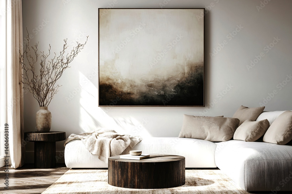 Modern Minimalist Living Room with Abstract Art Modern Minimalist Living Room with Abstract Art