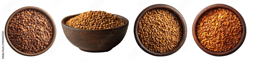 Fenugreek Seeds In Wooden Bowls Isolated On White Background High Angle View Cooking Ingredient For Indian Cuisine And Herbal Remedy Fenugreek Seeds In Wooden Bowls Isolated On White Background High Angle View Cooking Ingredient For Indian Cuisine And Herbal Remedy