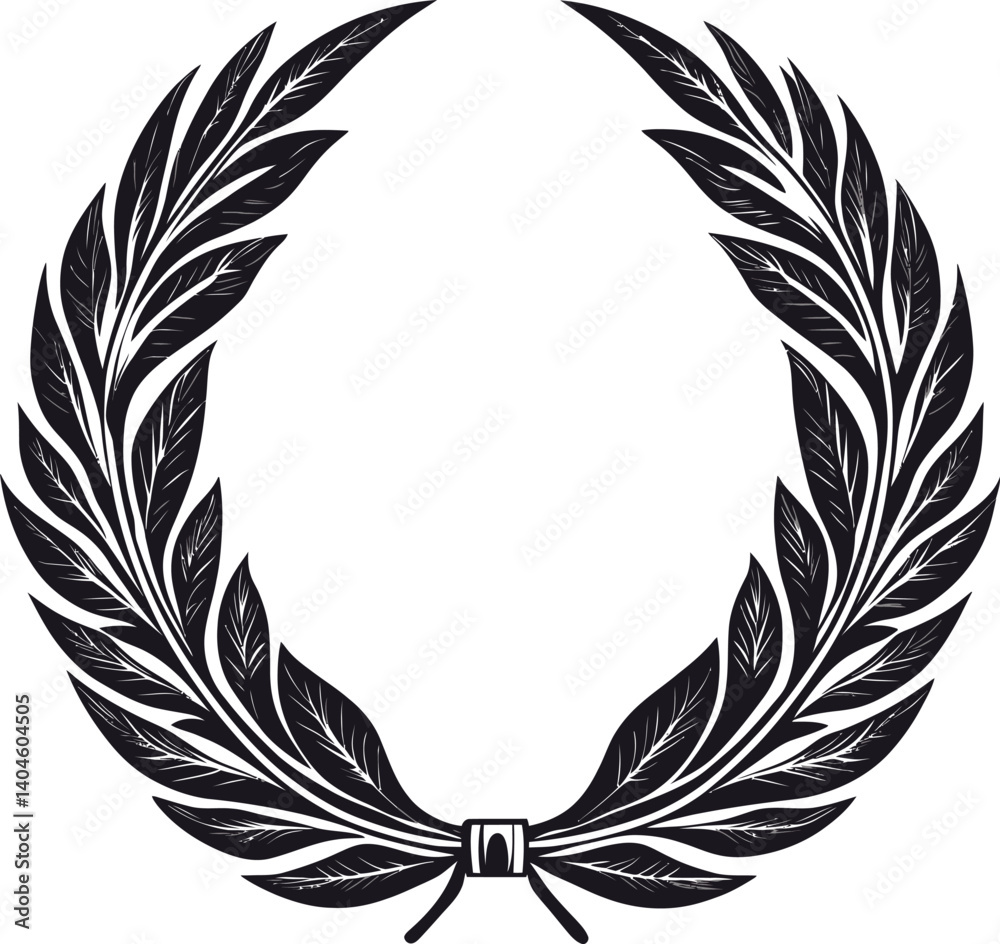 Obraz premium Laurel Wreath Feathered Illustration with Quill and Bird Silhouette