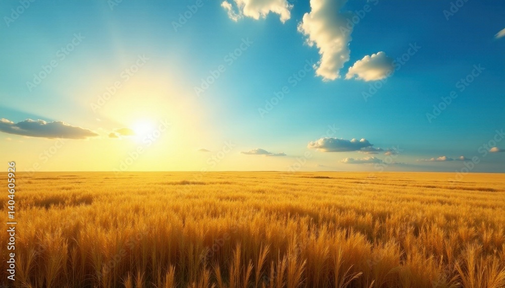 Obraz premium Empty field under brilliant blue sky Golden hour light, distant horizon , wide, horizon, landscape