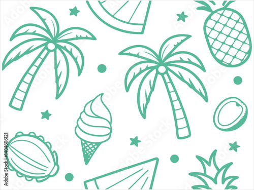Obraz na płótnie Tropical Summer Pattern – Palm Tree and Fruit Line Art Seamless Background
tropical, palm, fruit, coconut, pineapple, summer, seamless, beach, outline. w salonie