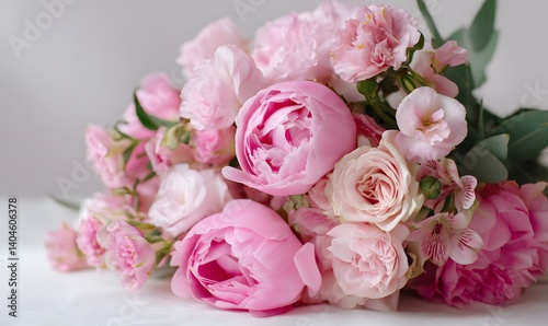 Beautiful Pink Peonies Roses Bouquet Floral Arrangement Pretty Delicate Spring Flowers Romantic Wedding Bridal Decoration Soft    