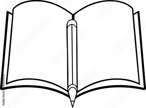 Open book with a pencil, symbolizing education and creativity.