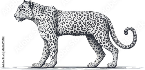 Leopard sitting on a branch isolated on white background vector illustration