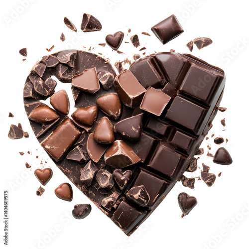 Assorted chocolate pralines arranged in heart shape isolated on transparent background