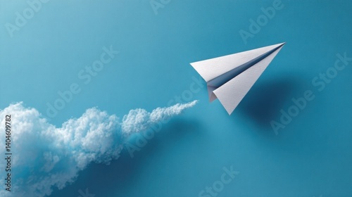 Paper airplane flying toward success sign representing ambition and determination in a goal-oriented journey