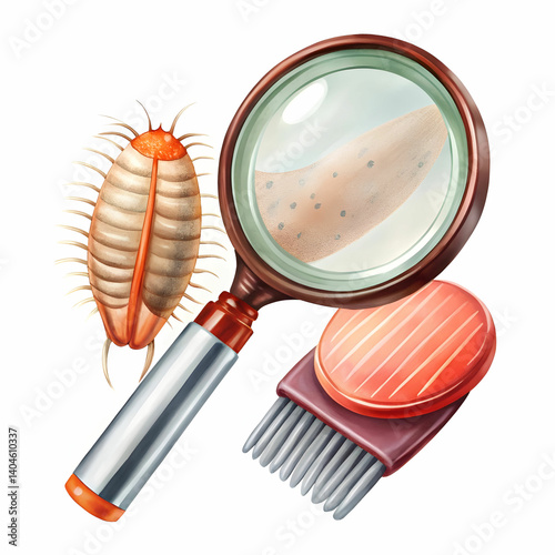 cosmetic products lice comb and magnifying glass