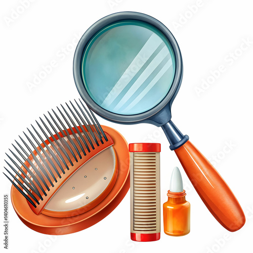 cosmetic products lice comb and magnifying glass