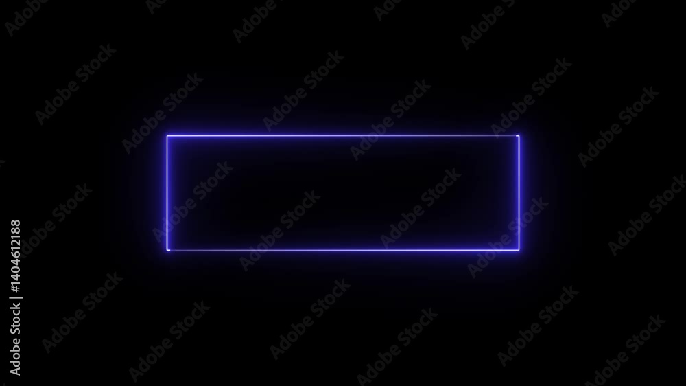Glowing Blue Rectangle Neon Frame On Black Background Animation Loop