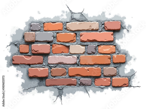 set of brick wall with broken stones