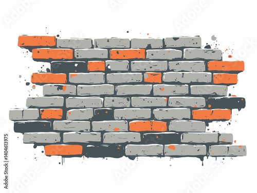 set of brick wall with broken stones