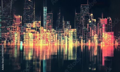 Wallpaper Mural Futuristic city skyline, neon lights, digital art. Torontodigital.ca
