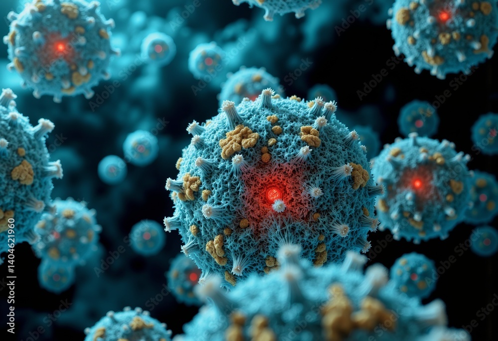 Fototapeta premium Viral particles under microscopic view in vibrant colors