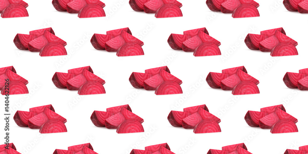 Fototapeta premium Sliced beetroot seamless pattern on white background