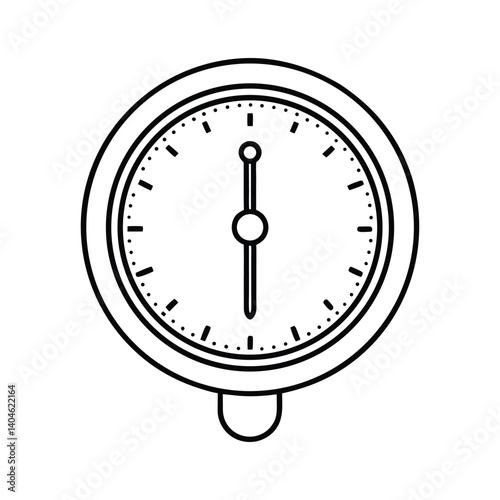 A black and white line art drawing of a classic wall-mounted regulator clock.eps