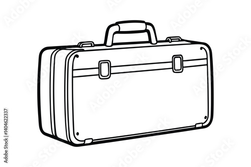 A black and white line art drawing of a vintage briefcase.eps