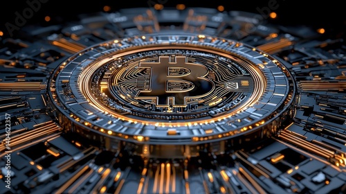 Wallpaper Mural Digital Currency Representation with Close-Up of Bitcoin Symbol on a Futuristic Circuit Board Background Torontodigital.ca