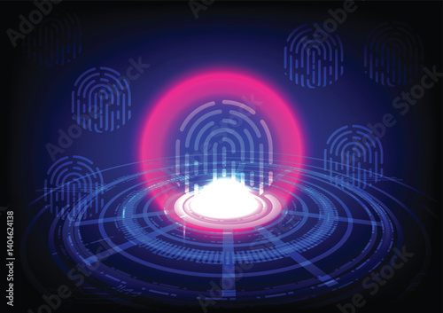 Digital fingerprint scanner with technology background vector illustration