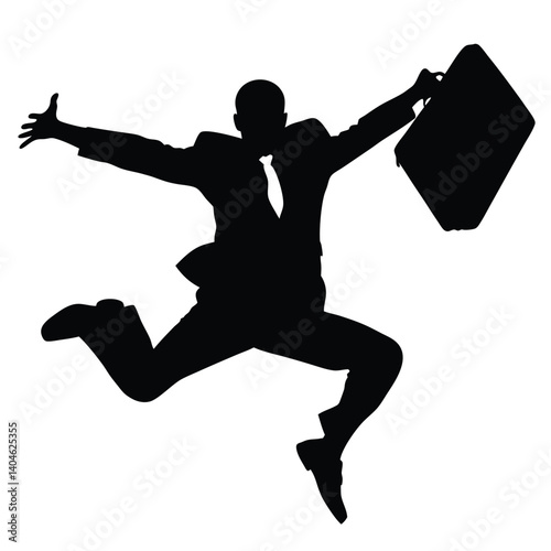 Silhouette of Man Leaping with Briefcase on Transparent Background