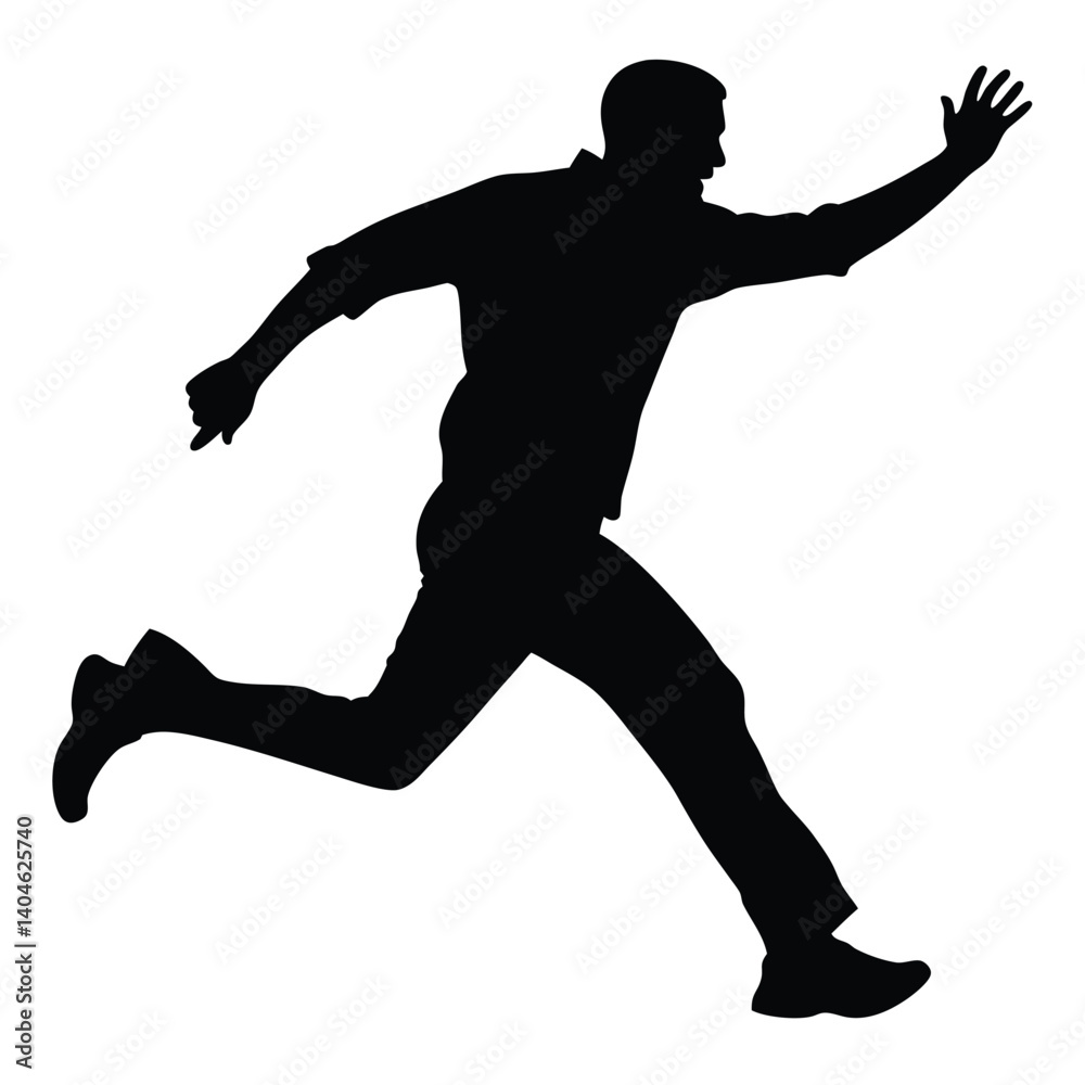 Silhouette of Man Leaping Forward with Arm Raised on Transparent Background Silhouette of Man Leaping Forward with Arm Raised on Transparent Background