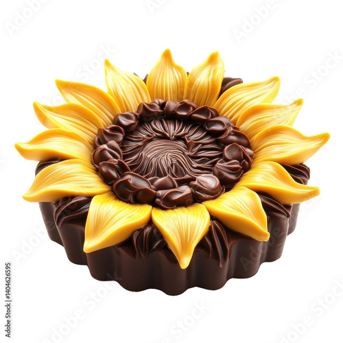 Sunflower chocolate cake isolated on transparent background photo