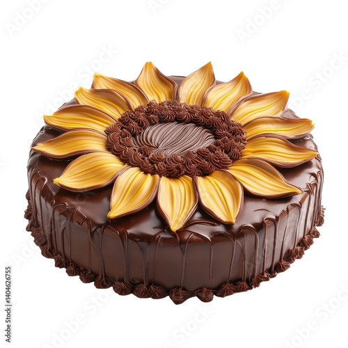 Sunflower chocolate cake isolated on transparent background photo