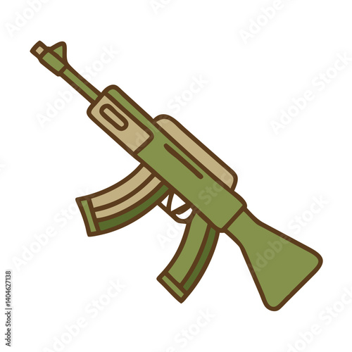 Assault rifle illustration with green and beige colors, depicting military equipment design