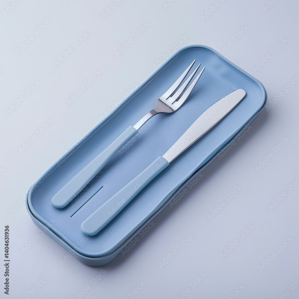 Compact Blue Cutlery Set: Fork, Knife, and Travel Case for Sustainable On-the-Go Dining Compact Blue Cutlery Set: Fork, Knife, and Travel Case for Sustainable On-the-Go Dining