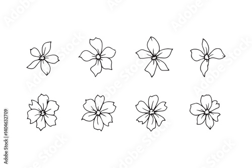 Set of 6 pec in two row  Lobelia black line art on white background