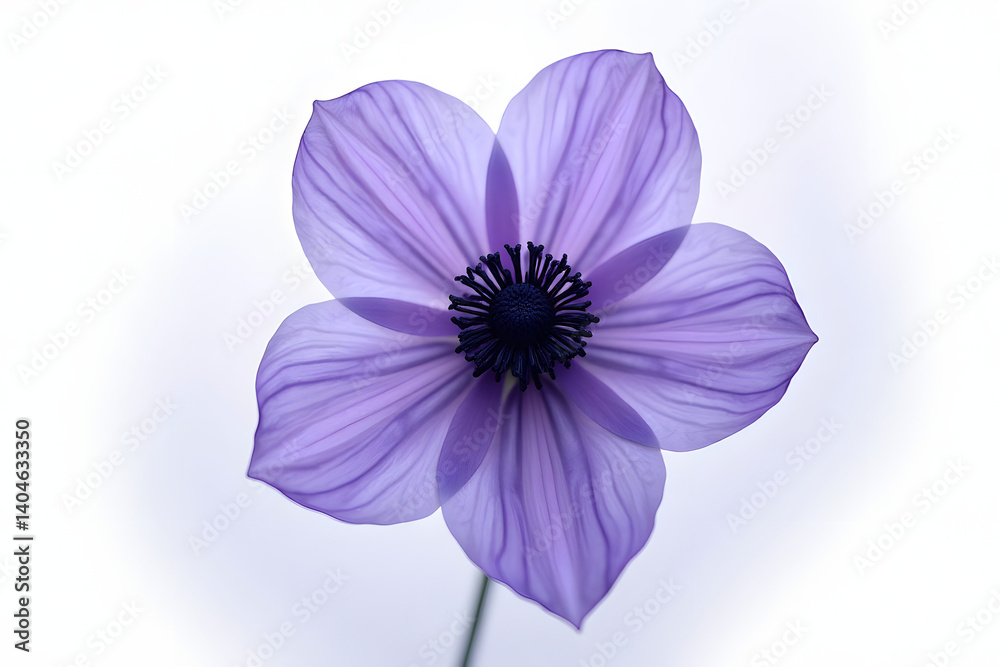 Fototapeta premium Anemone bloom in violet-blue with black center, photorealism