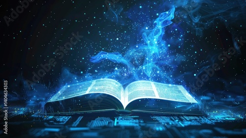Wallpaper Mural Modern futuristic open blue book for education with digital futuristic elements graphic.Generated AI Torontodigital.ca