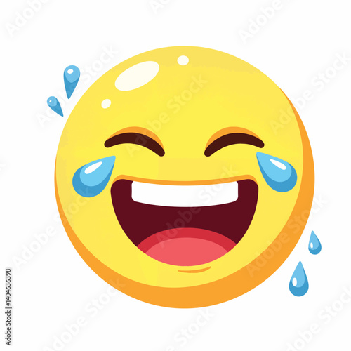 Joyful laughing emoji with tears on white background, symbol of happiness