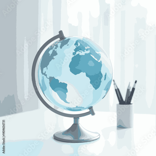 Stylized glass globe on minimal workspace, professional elegance
