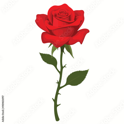 Elegant red rose illustration on white background, beauty and love