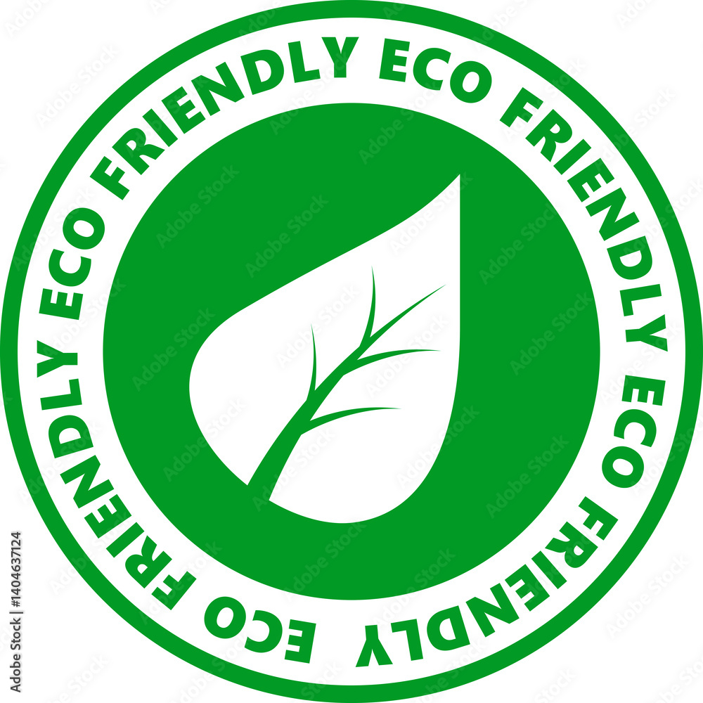 Eco friendly stamp isolated on white, transparent. Round green color icon.
