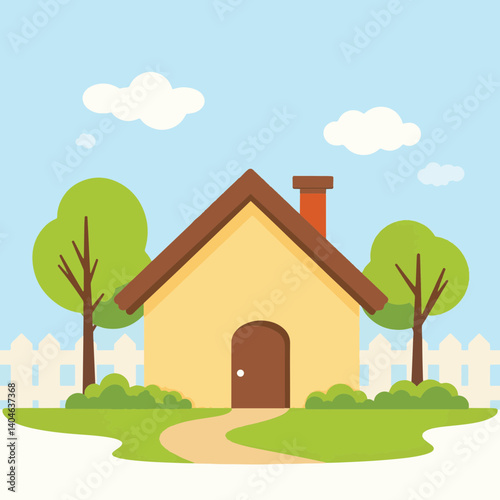 Cozy house in serene garden with trees, symbolizing family unity