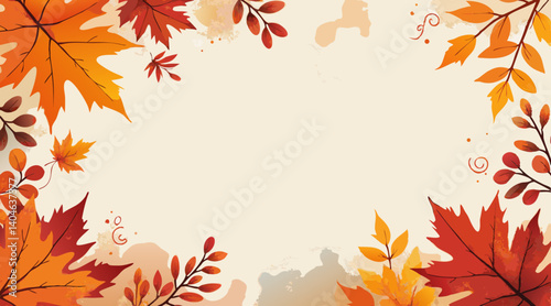 Thanksgiving watercolor background in warm autumn hues, cozy festive atmosphere with copy space