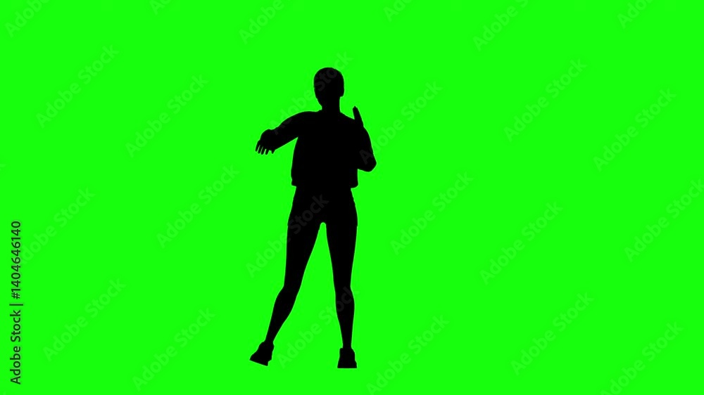 4K Silhouette of a woman dancing on green screen, isolated choreographed motion for music, entertainment, or animation projects