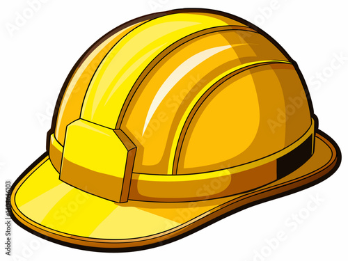 A high-quality vector illustration of a bright yellow construction safety helmet, isolated on a white background, detailed and realistic