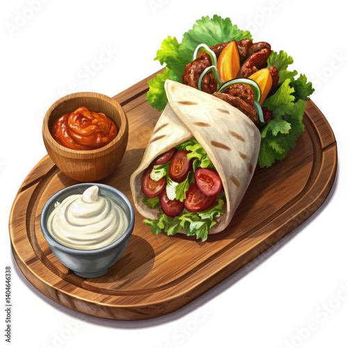 arabic shaurama with sauce on a wooden board