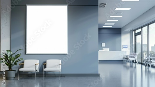 Wallpaper Mural A large white wall with a white framed picture and four white chairs Torontodigital.ca