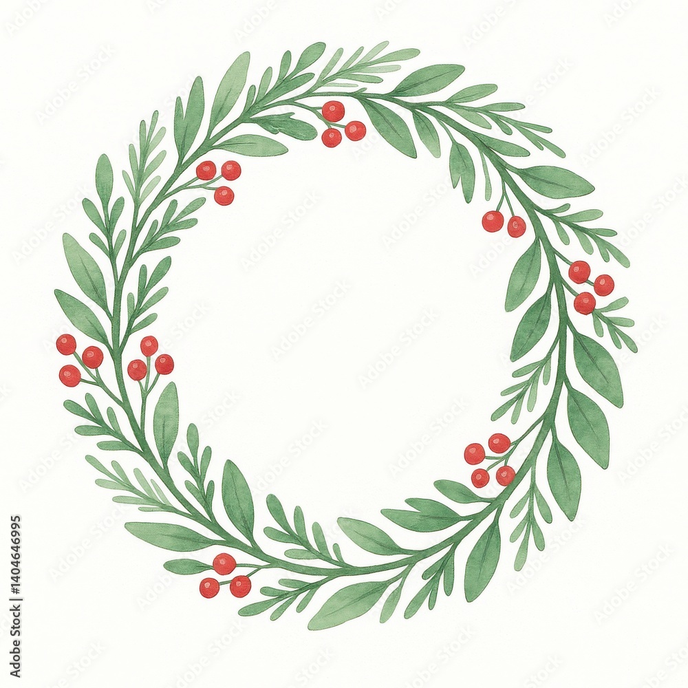 Obraz premium Elegant christmas wreath adorned with bright red berries and lush green leaves bringing holiday spirit to your door