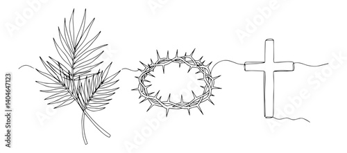 palm leaf crown of thorns and cross monoline art with simplicity