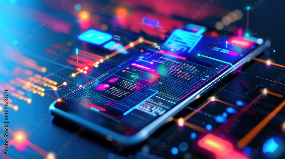 custom made wallpaper toronto digitalFuturistic digital mobile software technology development concept. Generated AI image