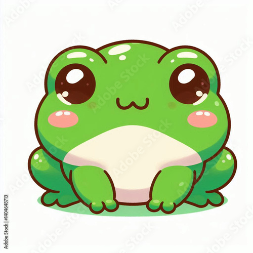 animal, painting, illustration, picture of a cute green frog with an expression of pleasure in a relaxed calm photo